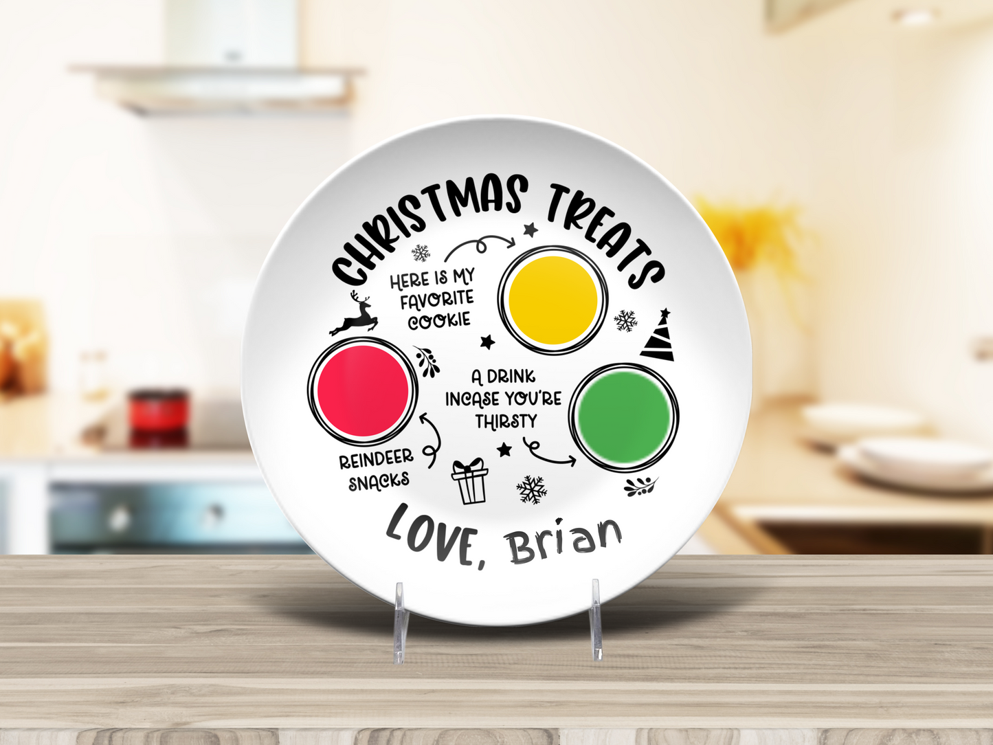 Personalized Santa’s Cookie Plate – Christmas Treats Plate with Milk & Reindeer Sections | Custom Holiday Gift