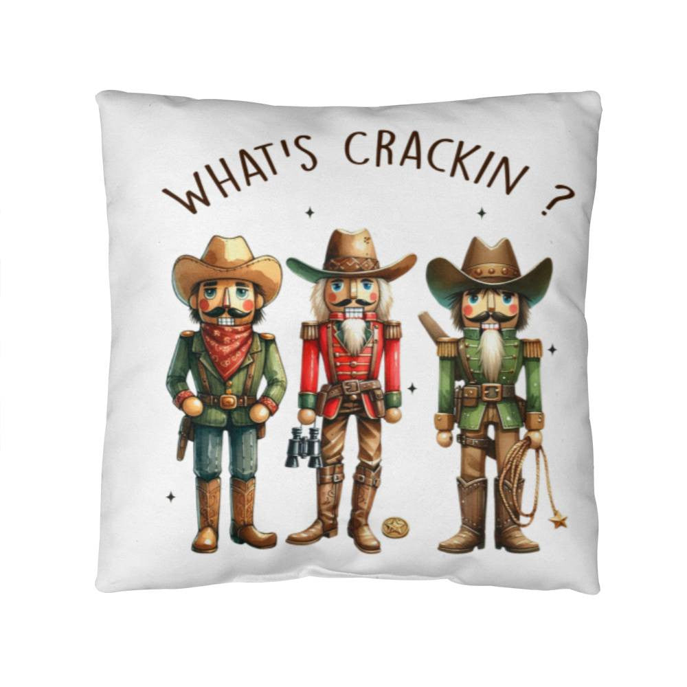 Cowboy Nutcracker Pillow – “What’s Crackin’?” Funny Christmas Throw Pillow | Rustic Western Holiday Décor