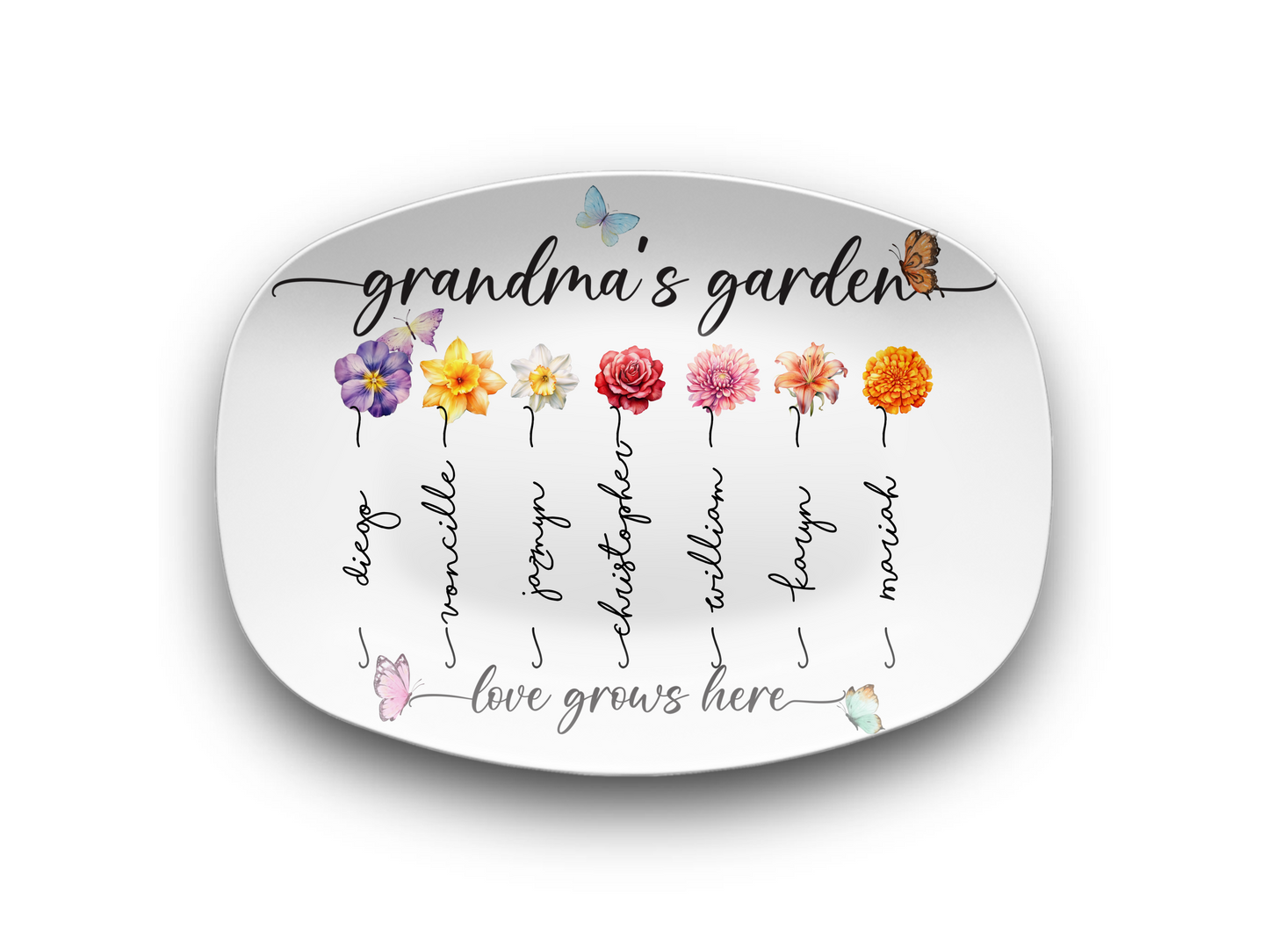 Grandma’s Garden Personalized Platter – Custom Birth Month Flower Design