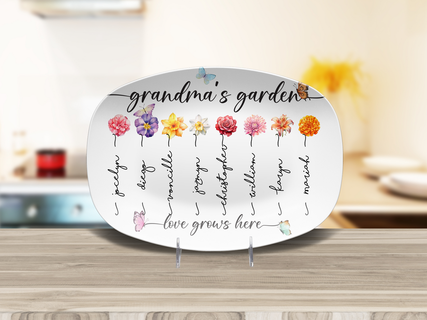 Grandma’s Garden Personalized Platter – Custom Birth Month Flower Design