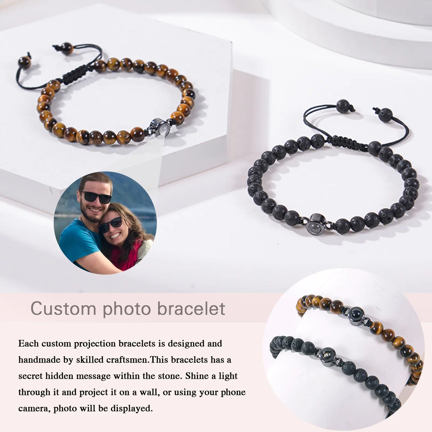 "Custom Photo Projection Bracelet in 100 Languages"
