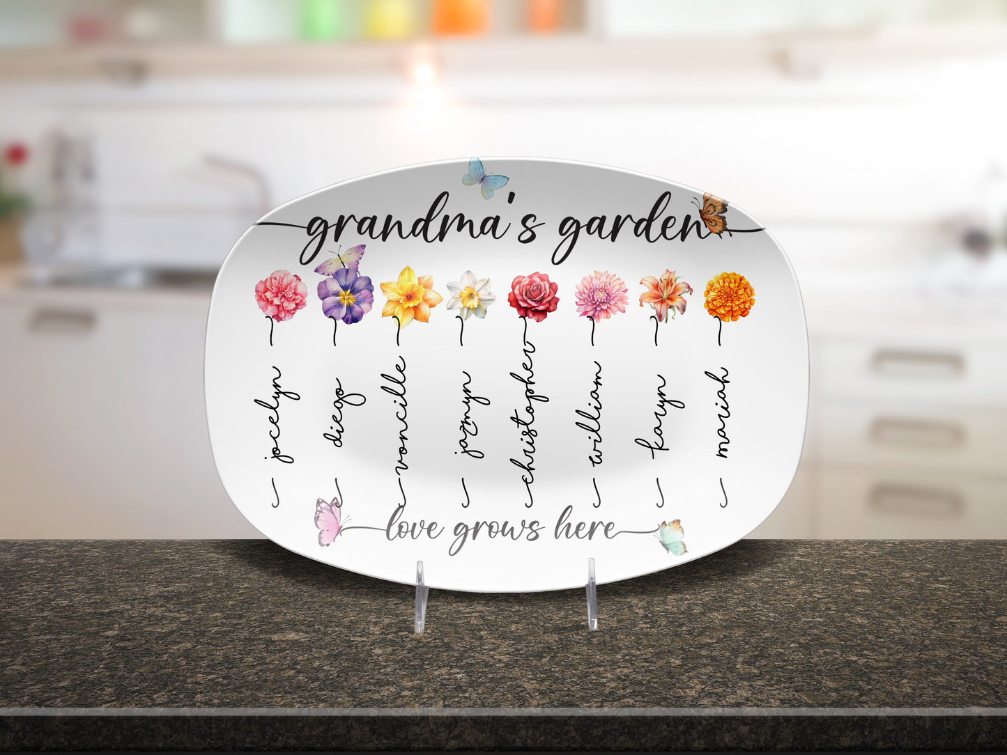 Grandma’s Garden Personalized Platter – Custom Birth Month Flower Design