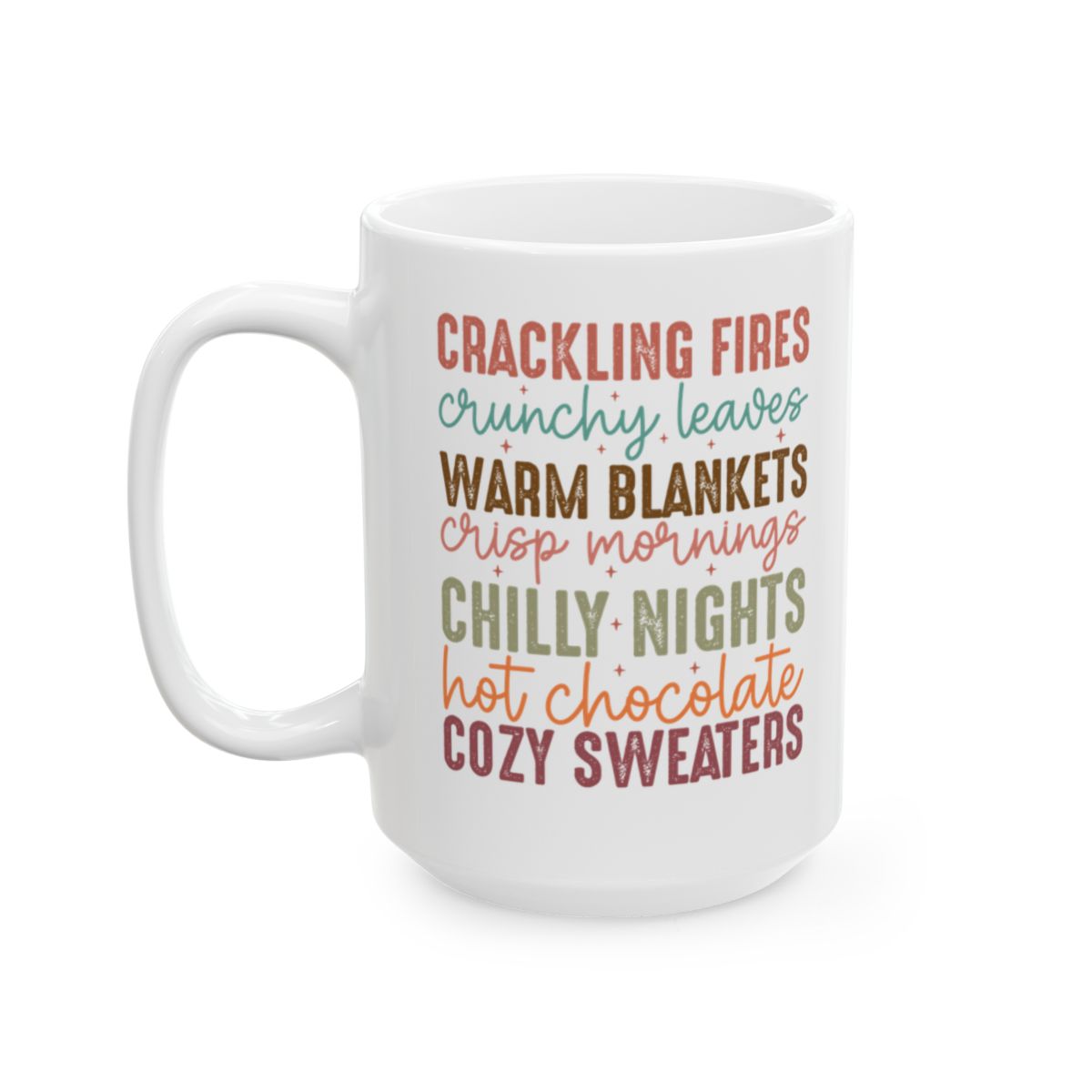 “Cozy Fall Vibes – Crackling Fires, Leaves & Hot Chocolate” Ceramic Mug, (11oz, 15oz)