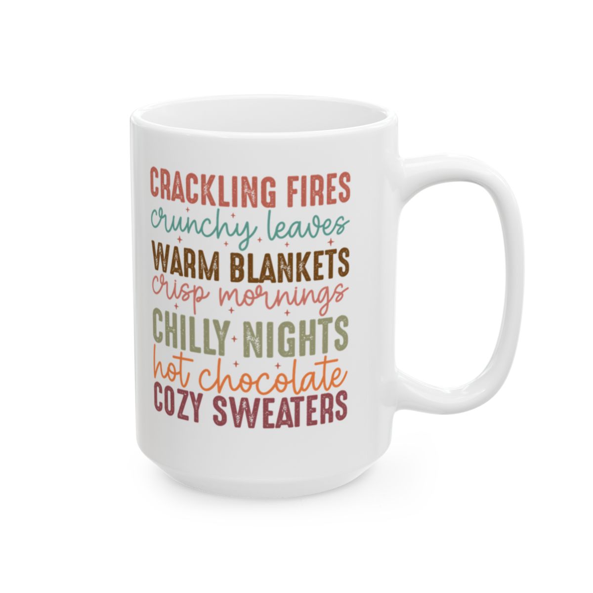 “Cozy Fall Vibes – Crackling Fires, Leaves & Hot Chocolate” Ceramic Mug, (11oz, 15oz)