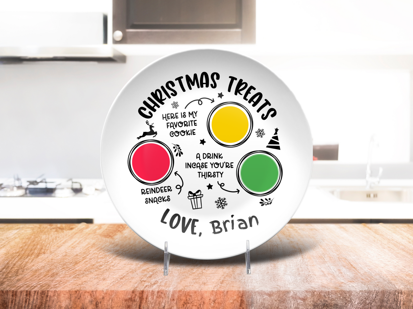 Personalized Santa’s Cookie Plate – Christmas Treats Plate with Milk & Reindeer Sections | Custom Holiday Gift