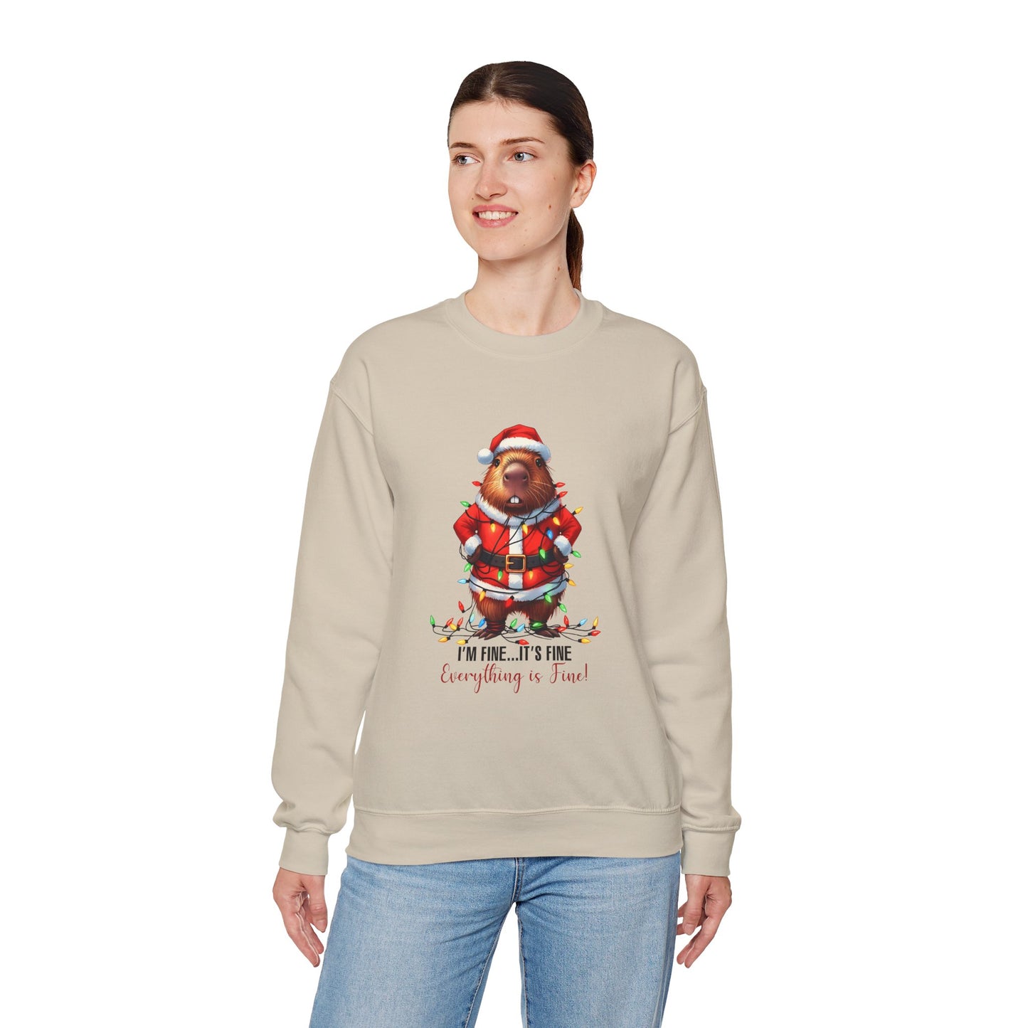 🐹 It’s Fine, I’m Fine, Everything’s Fine — Capybara Christmas Sweatshirt
