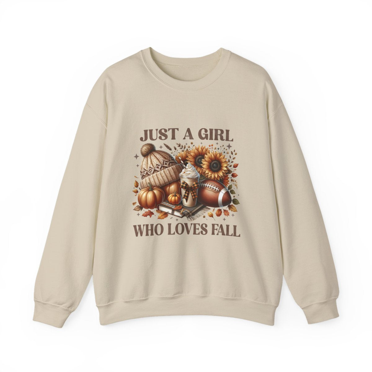 Just a Girl Who Loves Fall Sweatshirt – Cozy Autumn Crewneck with Pumpkins, Latte, and Football