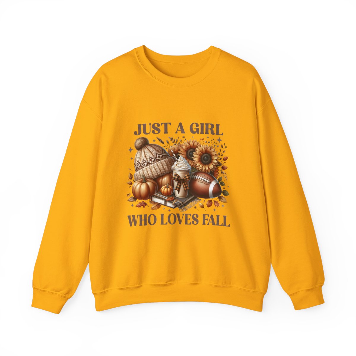 Just a Girl Who Loves Fall Sweatshirt – Cozy Autumn Crewneck with Pumpkins, Latte, and Football
