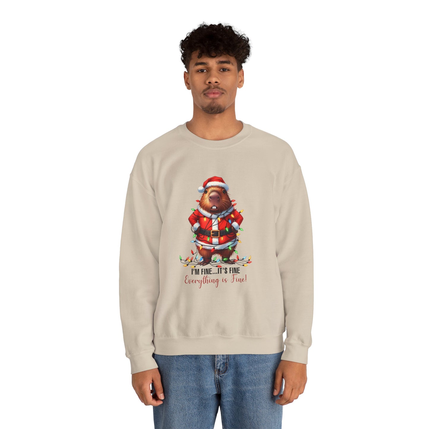 🐹 It’s Fine, I’m Fine, Everything’s Fine — Capybara Christmas Sweatshirt