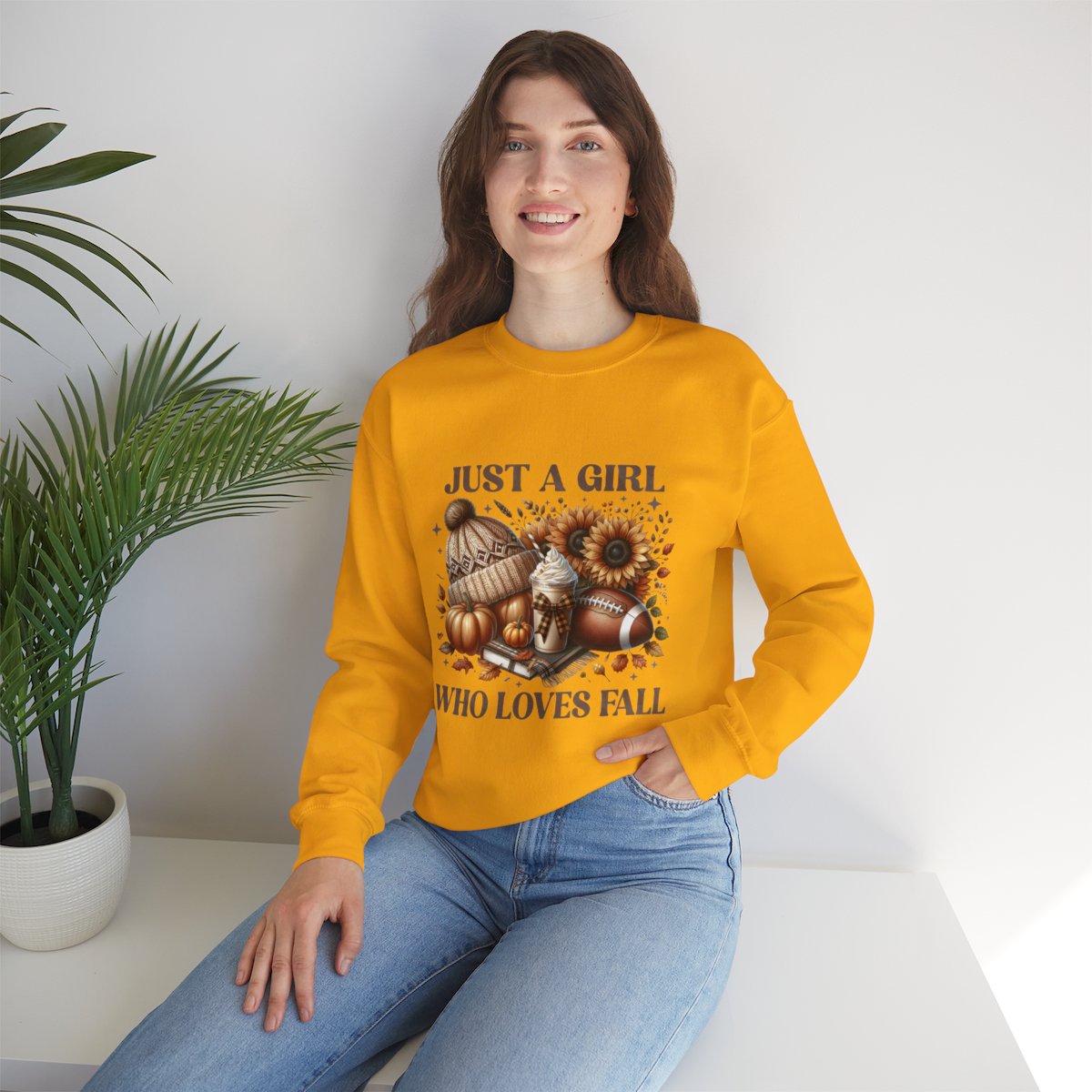 Just a Girl Who Loves Fall Sweatshirt – Cozy Autumn Crewneck with Pumpkins, Latte, and Football