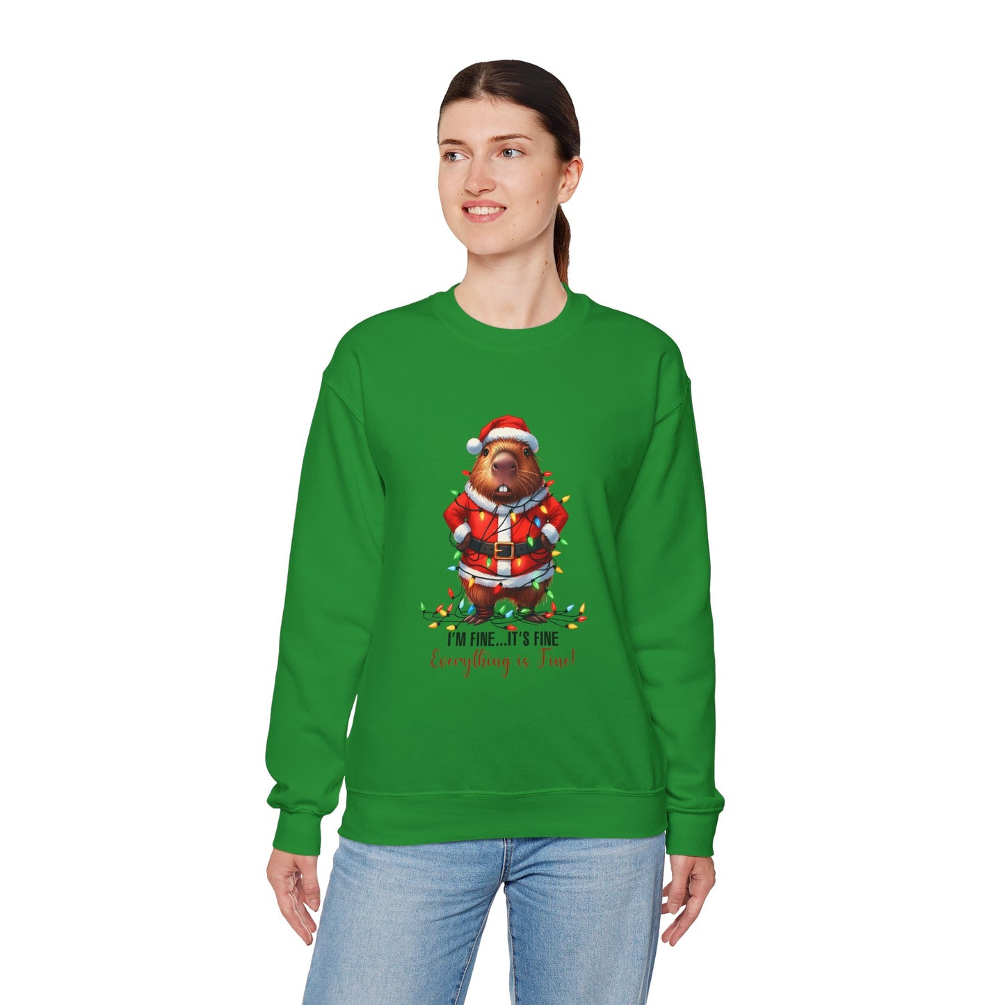 🐹 It’s Fine, I’m Fine, Everything’s Fine — Capybara Christmas Sweatshirt