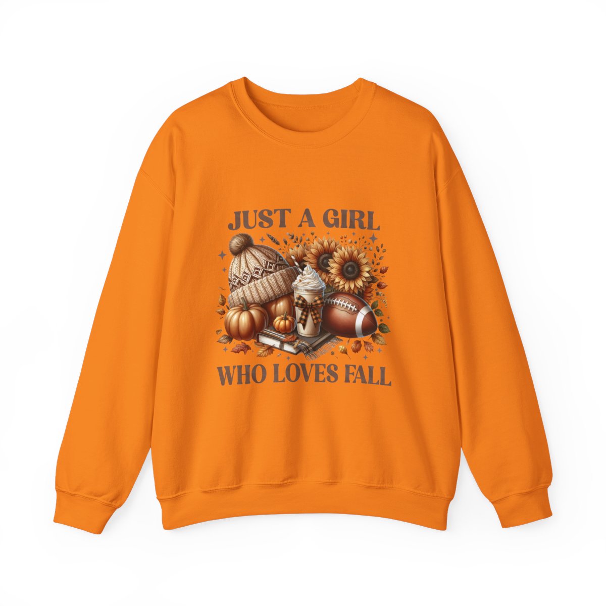 Just a Girl Who Loves Fall Sweatshirt – Cozy Autumn Crewneck with Pumpkins, Latte, and Football