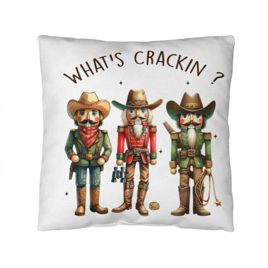 Cowboy Nutcracker Pillow – “What’s Crackin’?” Funny Christmas Throw Pillow | Rustic Western Holiday Décor