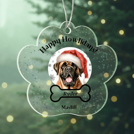 Personalized Acrylic Paw Print Ornament – Custom Dog Breed & Name Keepsake (Mastiff - Pomeranian)