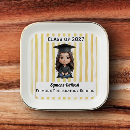 Custom Graduation Ring Dish (Black Cap & Gown) | Elegant Ceramic Keepsake Gift for Her