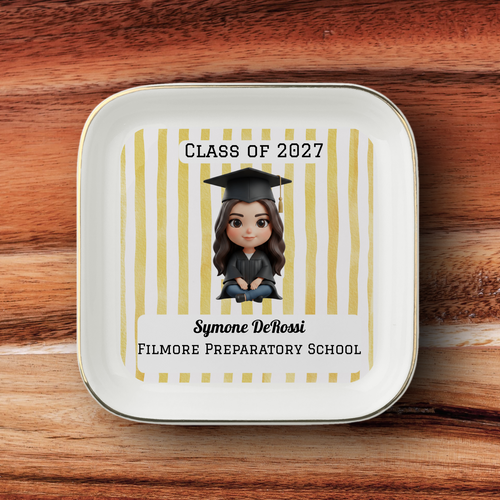 Custom Graduation Ring Dish (Black Cap & Gown) | Elegant Ceramic Keepsake Gift for Her
