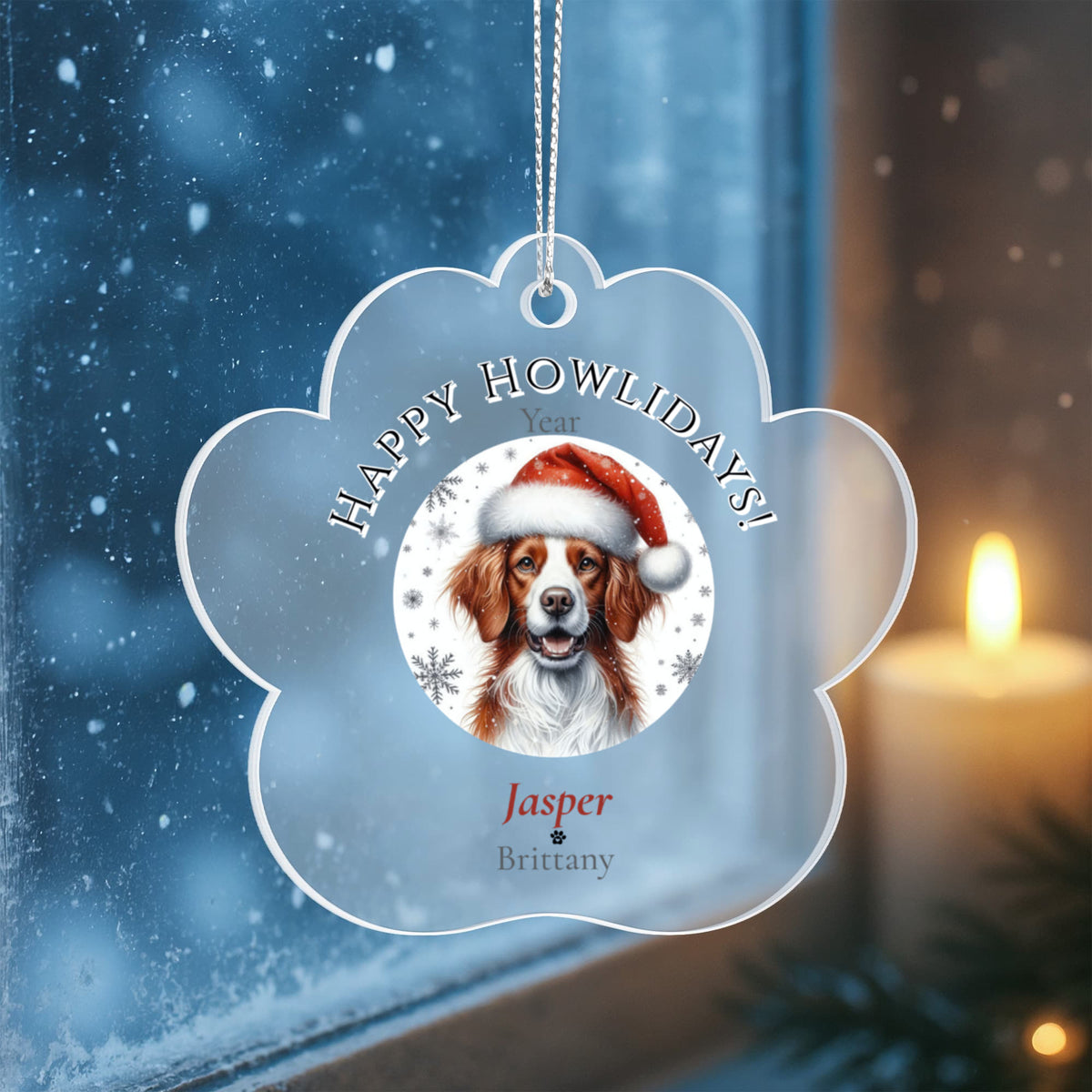 Personalized Acrylic Paw Print Ornament – Custom Dog Breed & Name Keepsake (Brittany - Dandie Dinmont Terrier)