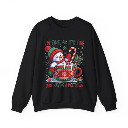 Snowman Hot Cocoa “Just Having a Meltdown” Funny Winter Sweatshirt