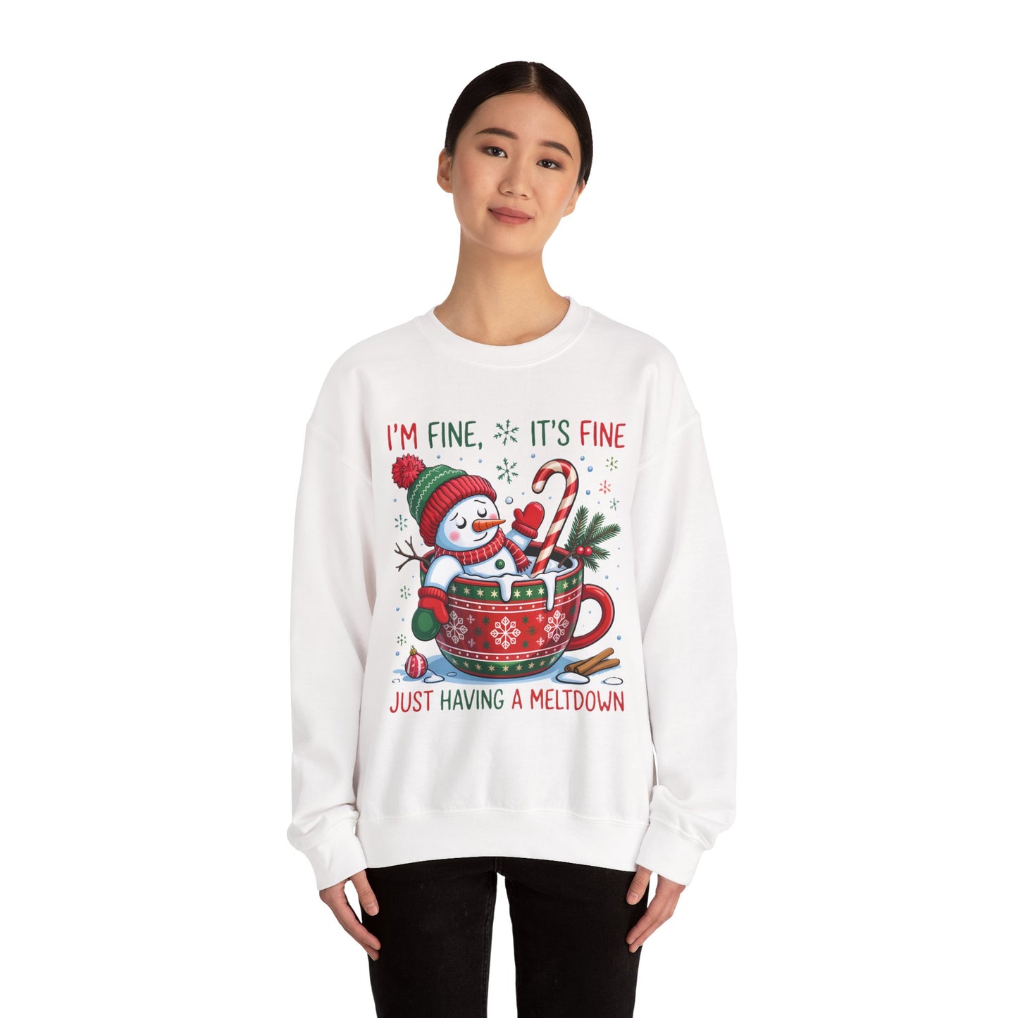 Snowman Hot Cocoa “Just Having a Meltdown” Funny Winter Sweatshirt
