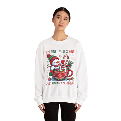 Snowman Hot Cocoa “Just Having a Meltdown” Funny Winter Sweatshirt