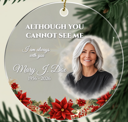 Memorial Acrylic Ornament – Custom Tribute Keepsake | Clear, Lightweight, Glossy with Gold Ribbon