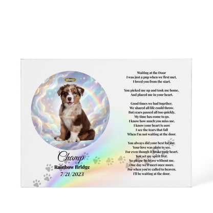 Personalized Pet Memorial Acrylic Plaque – “Waiting At The Door” Poem | Custom Photo Sympathy Gift