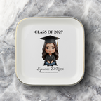 Custom Graduation Ring Dish (Black Cap & Gown) | Elegant Ceramic Keepsake Gift for Her