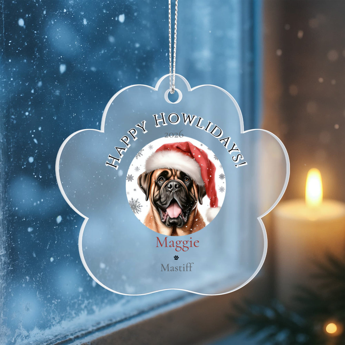 Personalized Acrylic Paw Print Ornament – Custom Dog Breed & Name Keepsake (Mastiff - Pomeranian)