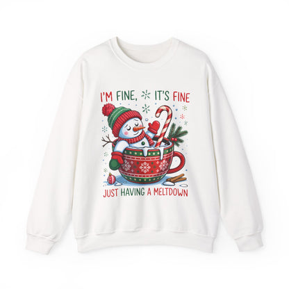 Snowman Hot Cocoa “Just Having a Meltdown” Funny Winter Sweatshirt