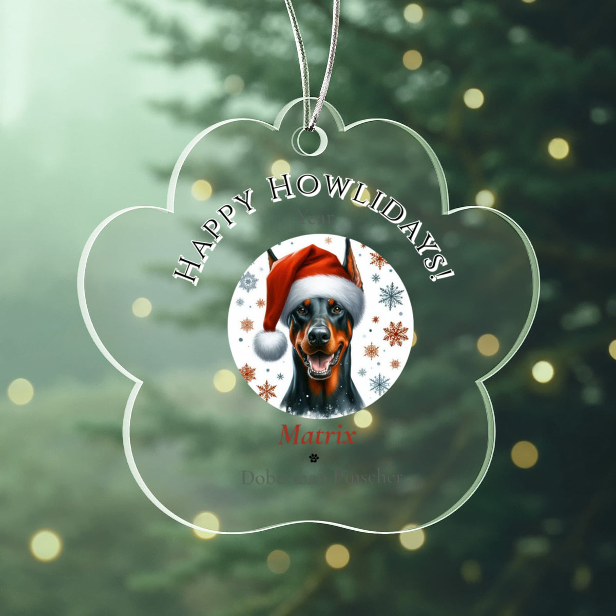 Personalized Acrylic Paw Print Ornament – Custom Dog Breed & Name Keepsake (Doberman - Greater Swiss Mountain)