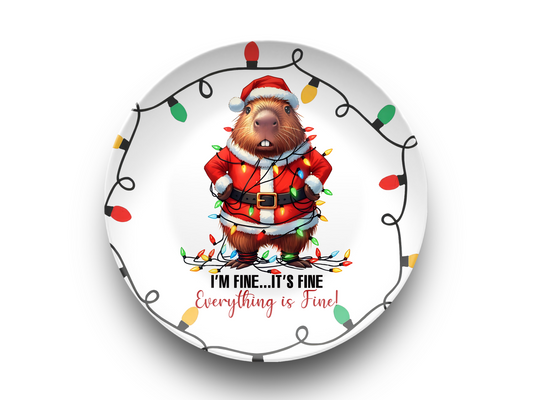 “It’s Fine, I’m Fine, Everything’s Fine” Capybara Christmas DecoPlate – Unbreakable 10" Holiday Dinner Plate