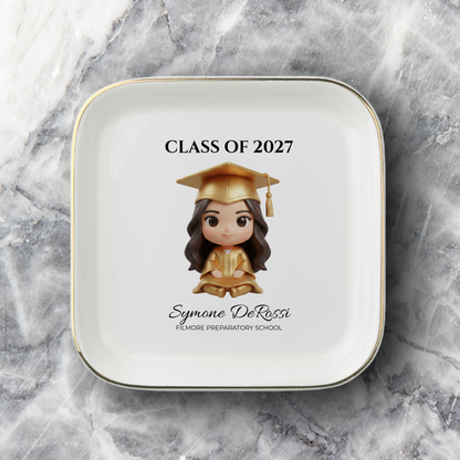 Custom Graduation Ring Dish (Gold Cap & Gown) | Elegant Ceramic Keepsake Gift for Her
