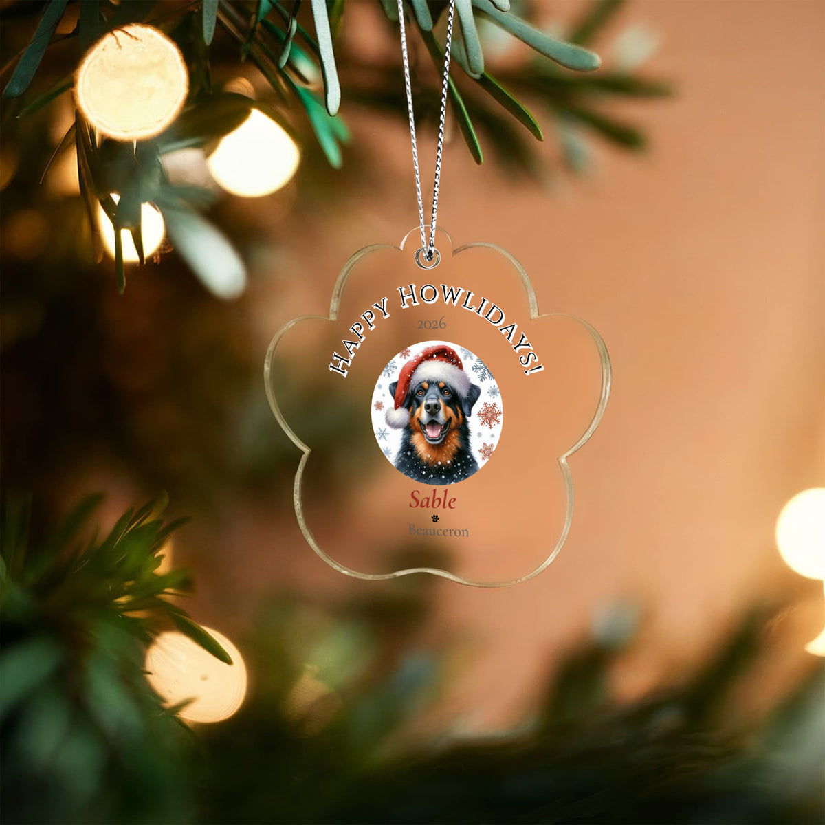 Personalized Acrylic Paw Print Ornament – Custom Dog Breed & Name Keepsake (Beauceron - Briard)