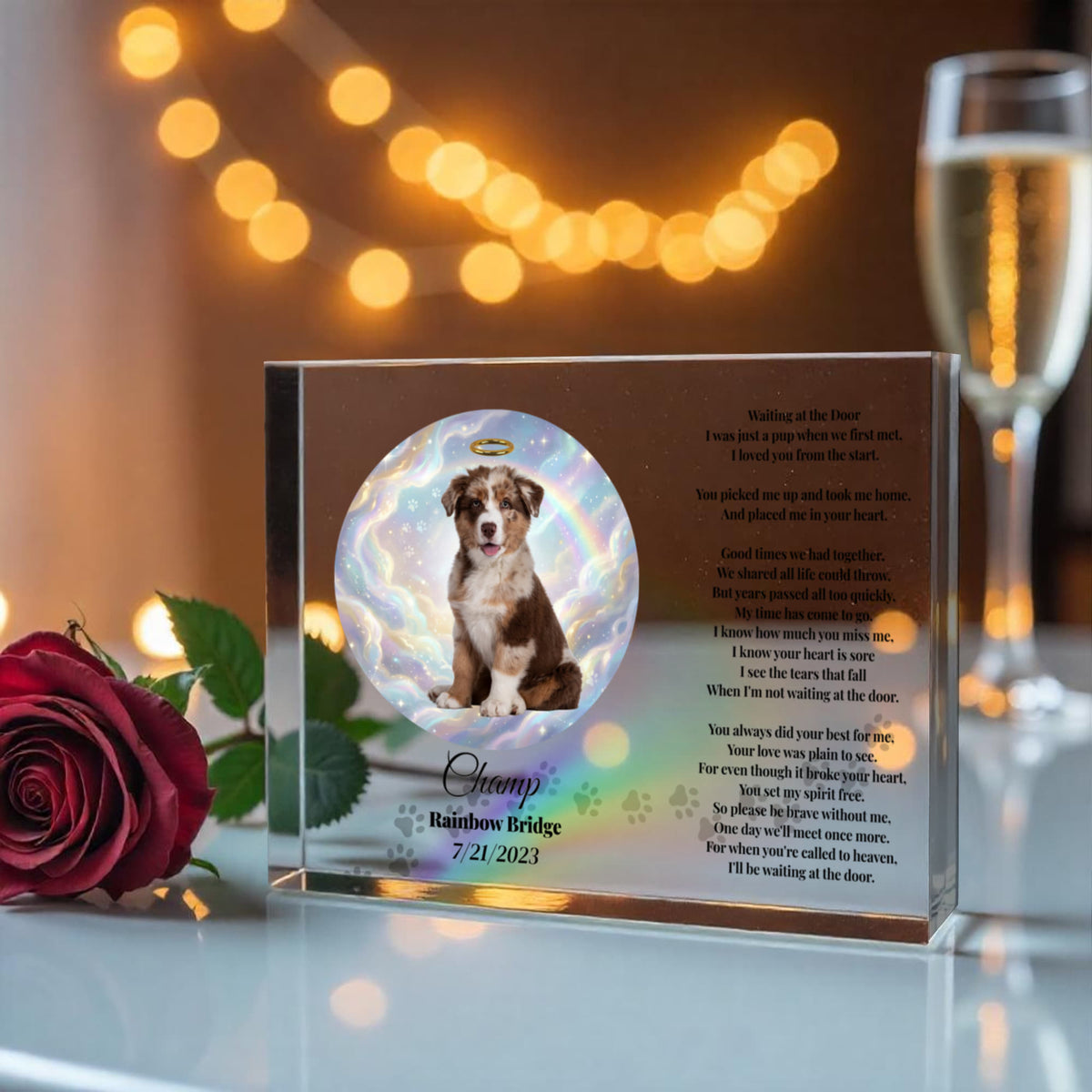 Personalized Pet Memorial Acrylic Plaque – “Waiting At The Door” Poem | Custom Photo Sympathy Gift