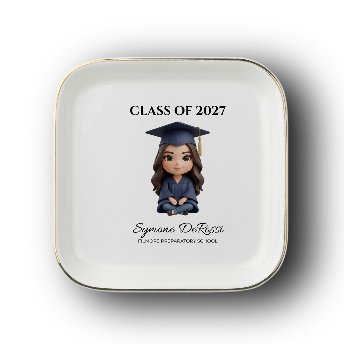 Graduation Ring Dish (Navy Cap & Gown) | Elegant Ceramic Keepsake Gift for Her