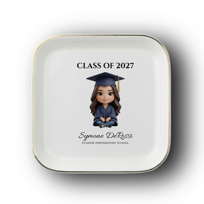 Graduation Ring Dish (Navy Cap & Gown) | Elegant Ceramic Keepsake Gift for Her
