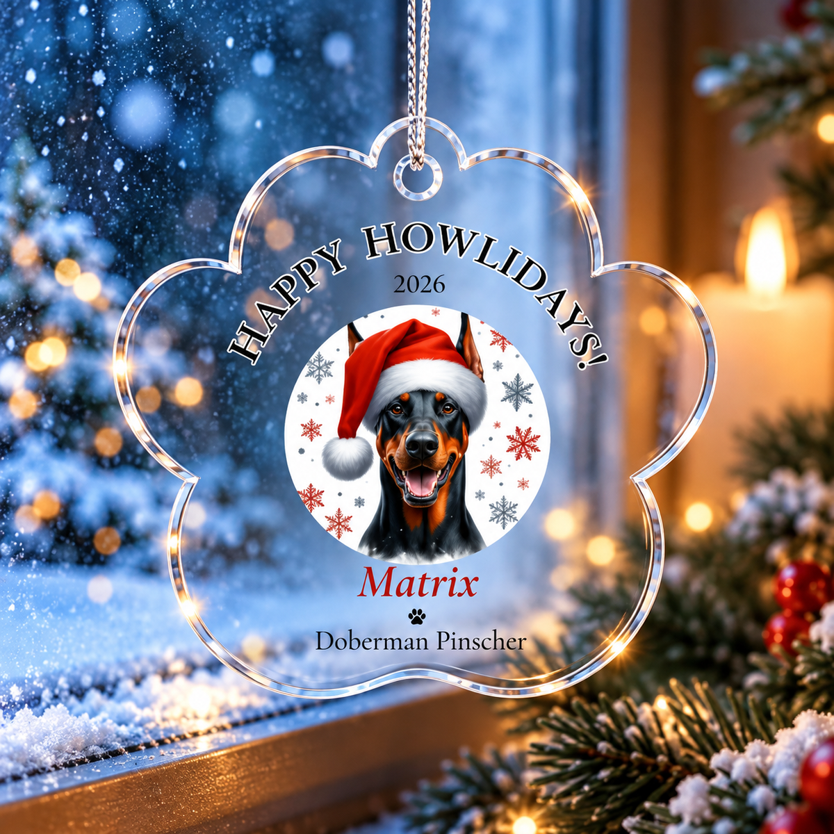Personalized Acrylic Paw Print Ornament – Custom Dog Breed & Name Keepsake (Doberman - Greater Swiss Mountain)