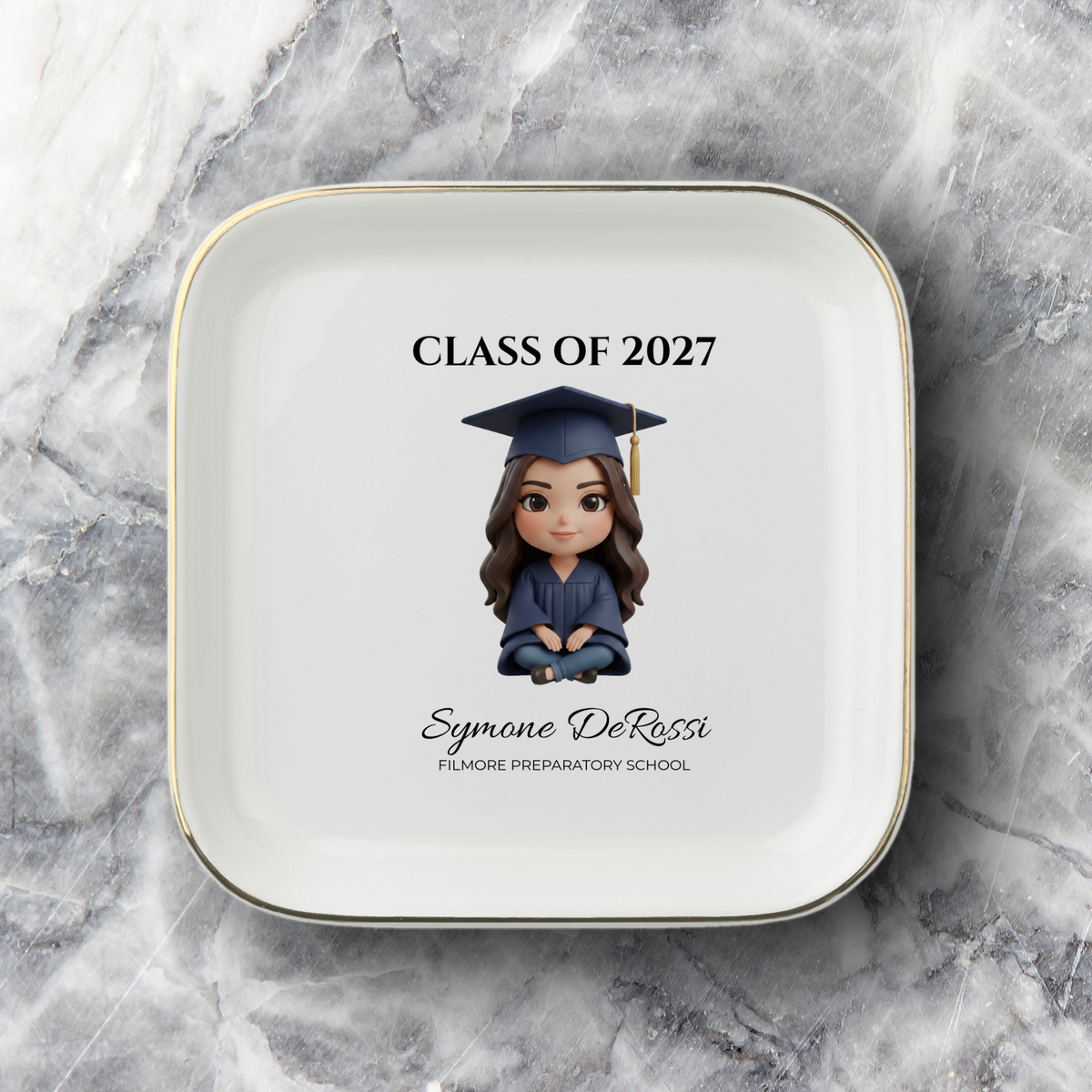 Graduation Ring Dish (Navy Cap & Gown) | Elegant Ceramic Keepsake Gift for Her