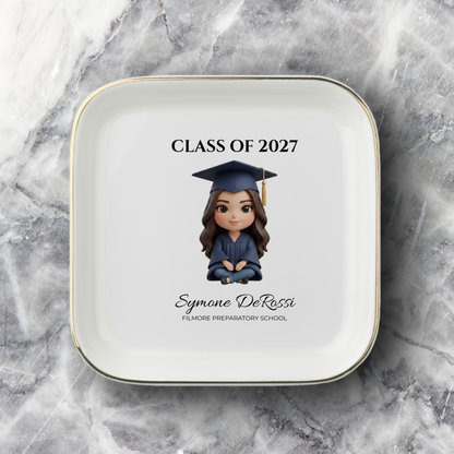 Graduation Ring Dish (Navy Cap & Gown) | Elegant Ceramic Keepsake Gift for Her