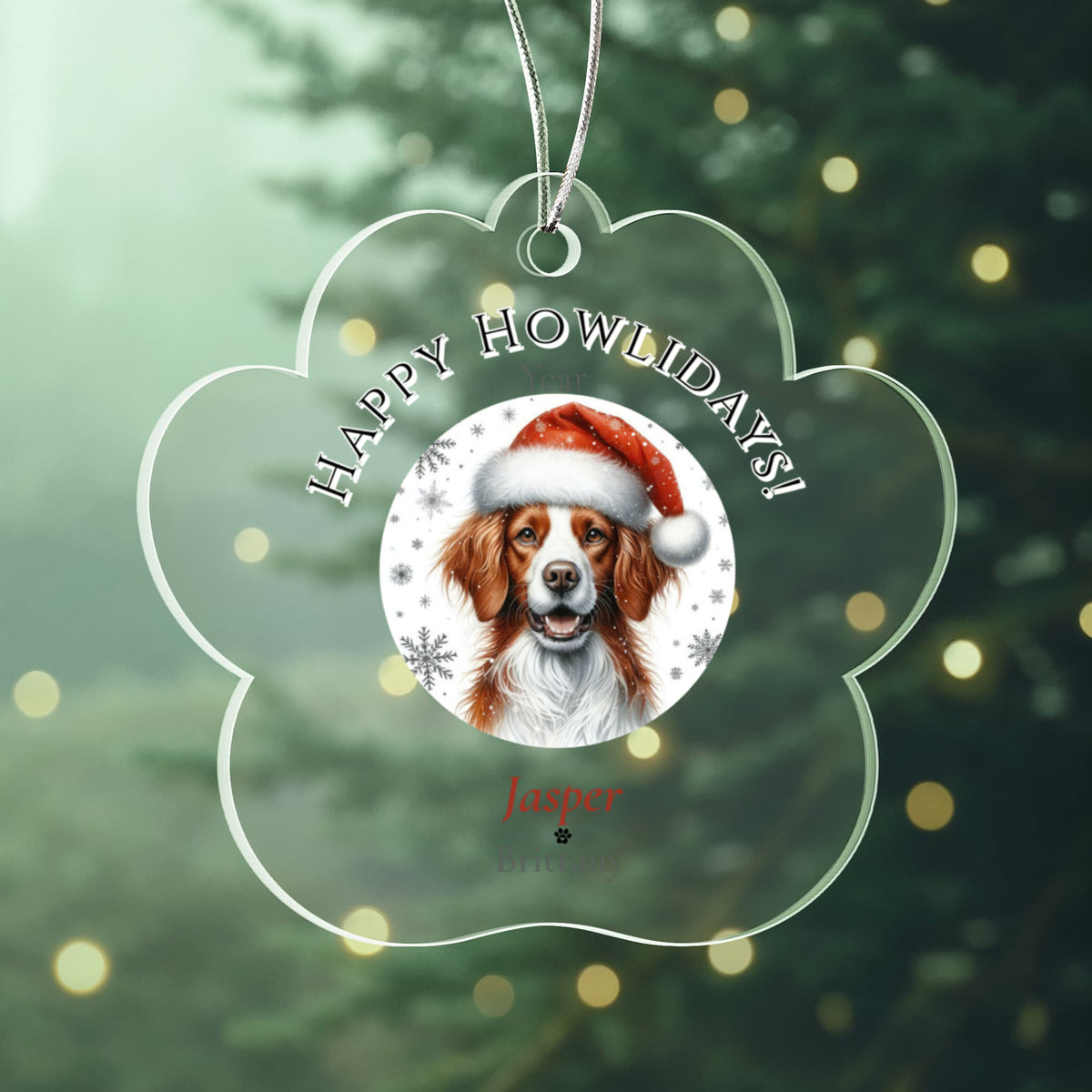 Personalized Acrylic Paw Print Ornament – Custom Dog Breed & Name Keepsake (Brittany - Dandie Dinmont Terrier)
