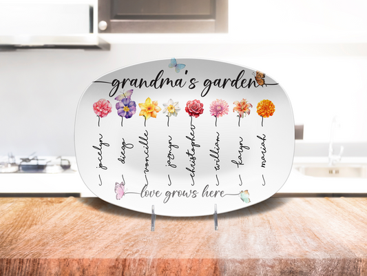 Grandma’s Garden Personalized Platter – Custom Birth Month Flower Design
