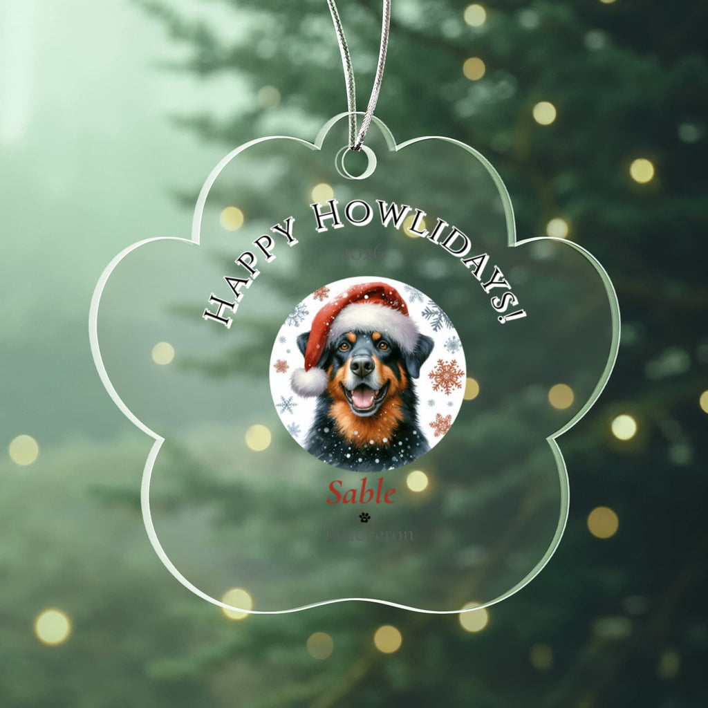 Personalized Acrylic Paw Print Ornament – Custom Dog Breed & Name Keepsake (Beauceron - Briard)