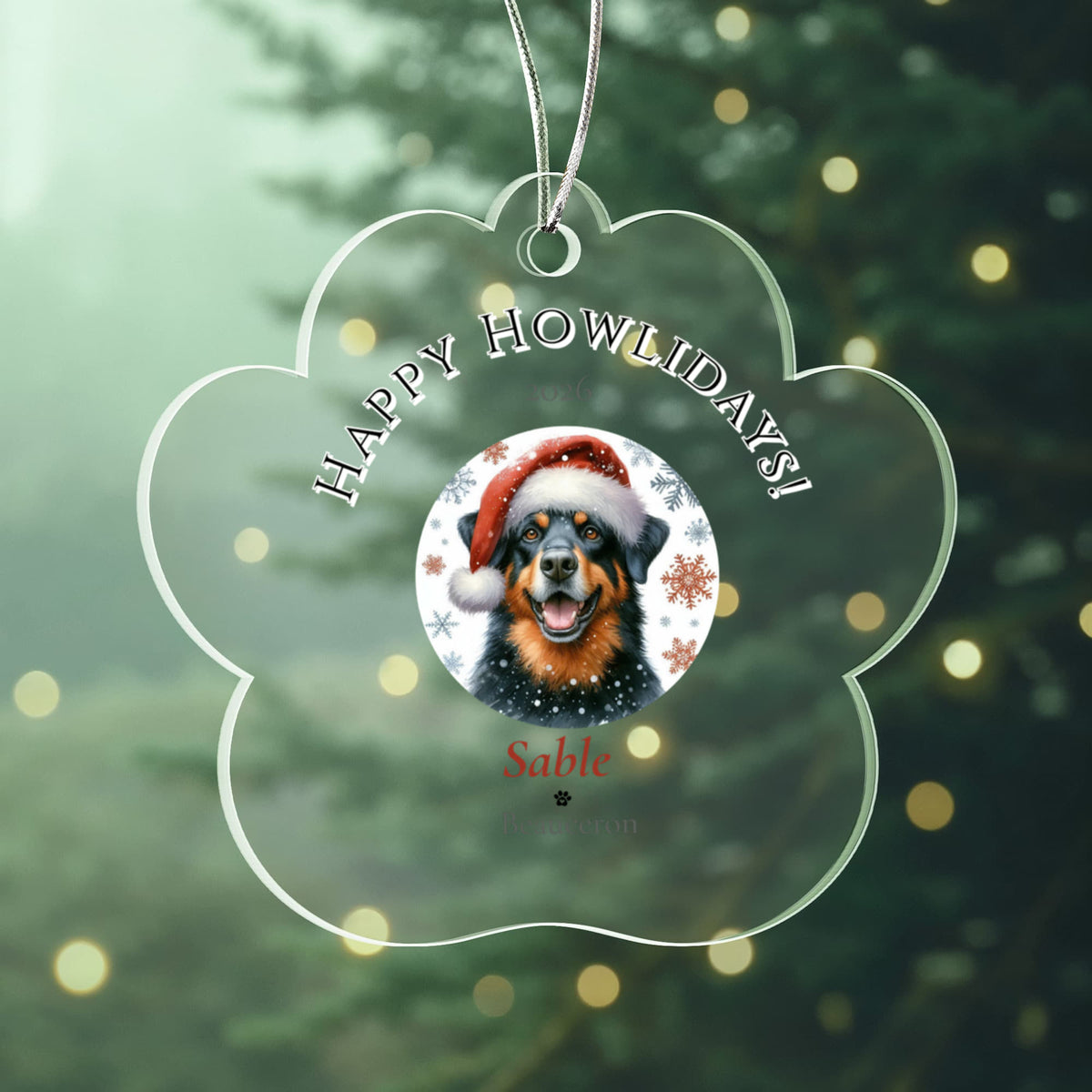 Personalized Acrylic Paw Print Ornament – Custom Dog Breed & Name Keepsake (Beauceron - Briard)