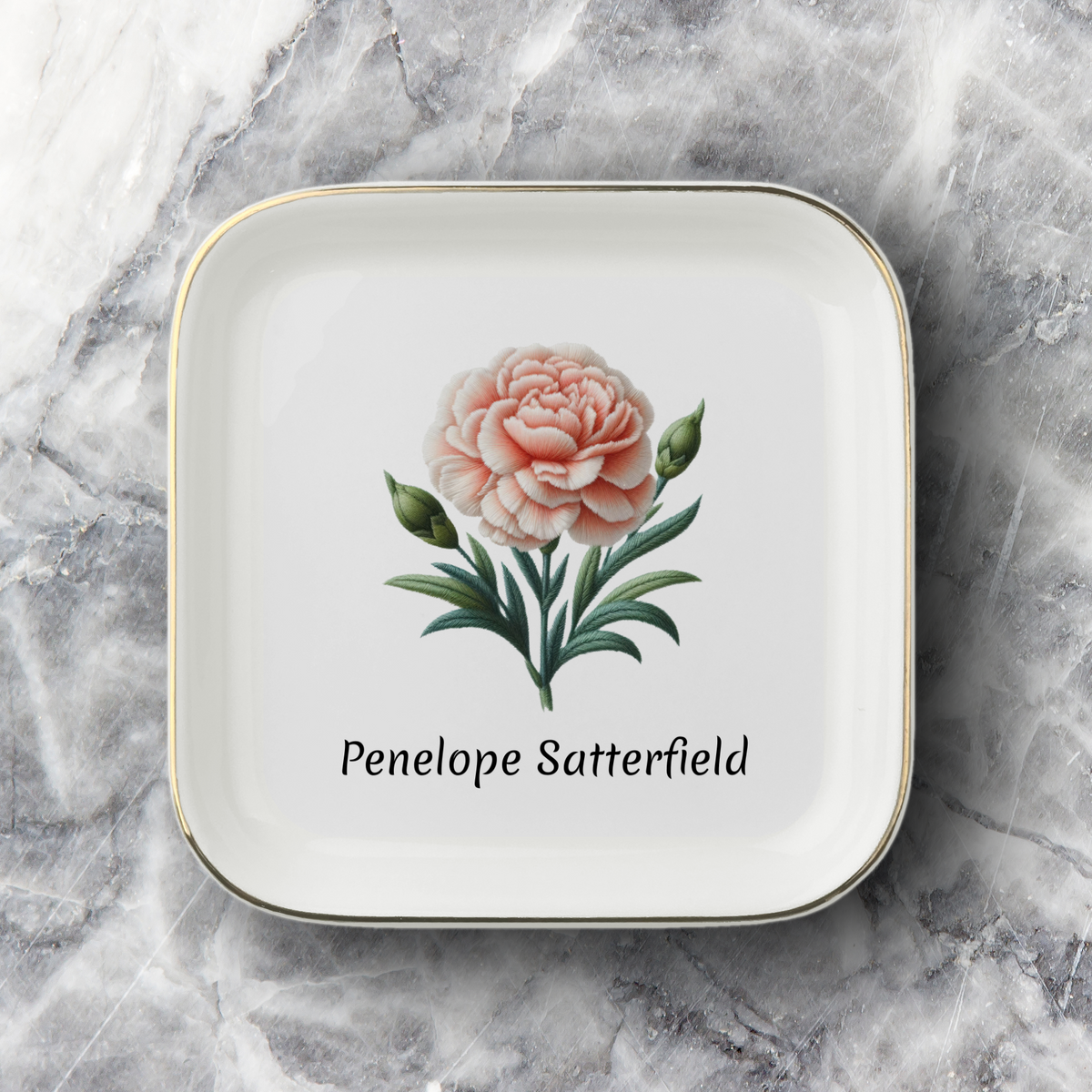 Personalized Birth Month Flower Jewelry Dish | Faux Embroidery Custom Ring Trinket Tray