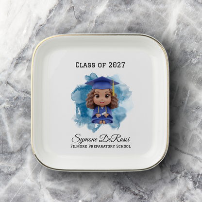 Personalized Graduation Trinket Tray | Gold-Trimmed Ceramic Jewelry Dish