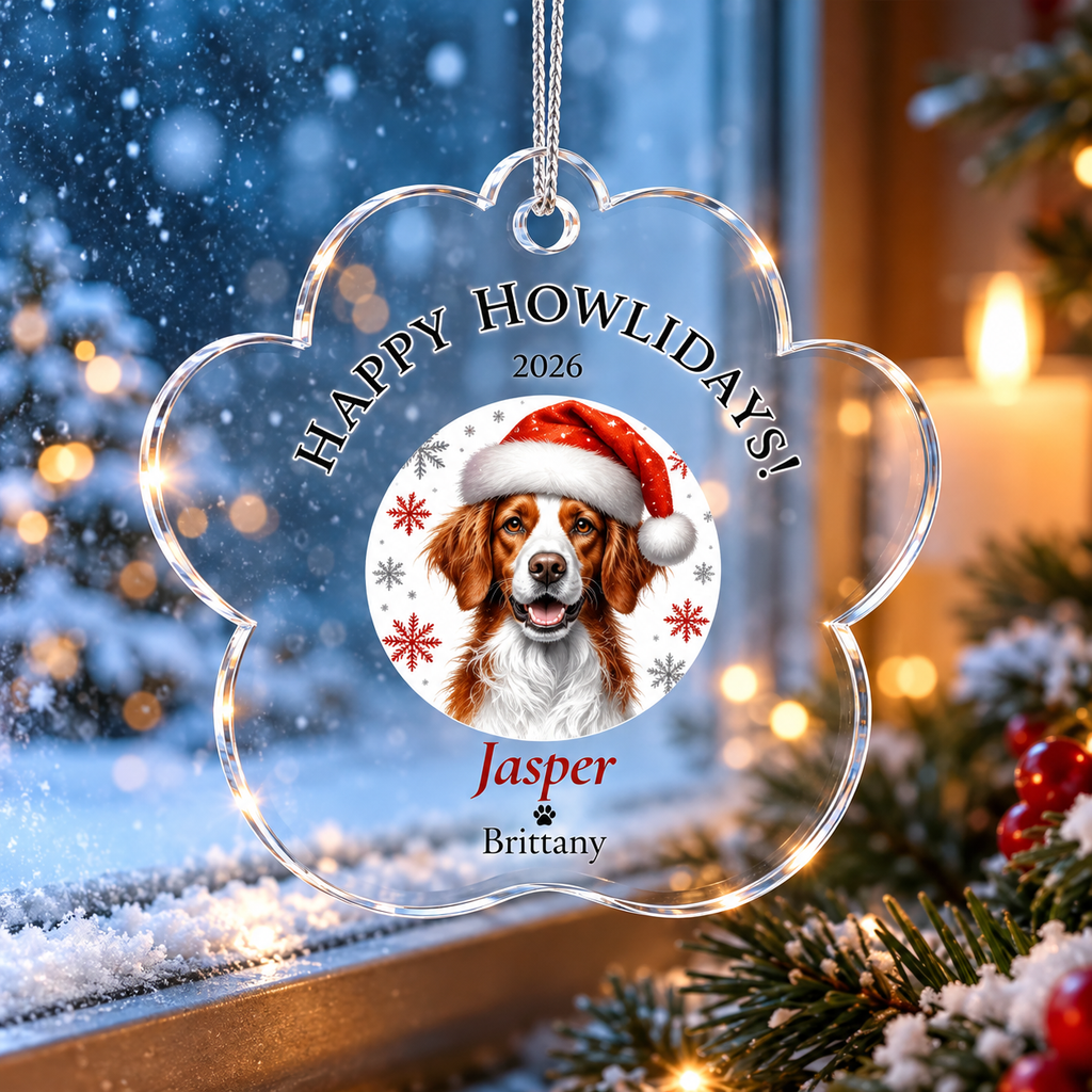 Personalized Acrylic Paw Print Ornament – Custom Dog Breed & Name Keepsake (Brittany - Dandie Dinmont Terrier)