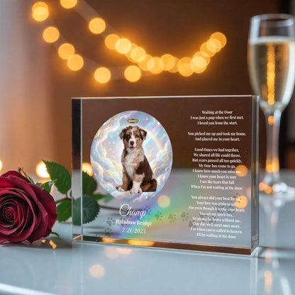 Personalized Pet Memorial Acrylic Plaque – “Waiting At The Door” Poem | Custom Photo Sympathy Gift