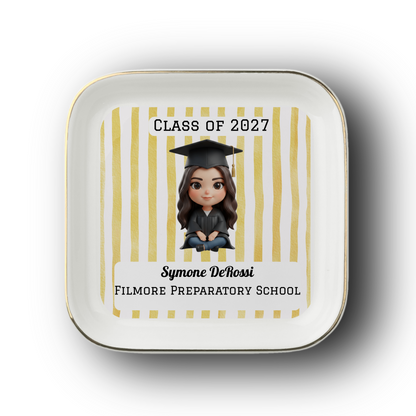 Custom Graduation Ring Dish (Black Cap & Gown) | Elegant Ceramic Keepsake Gift for Her