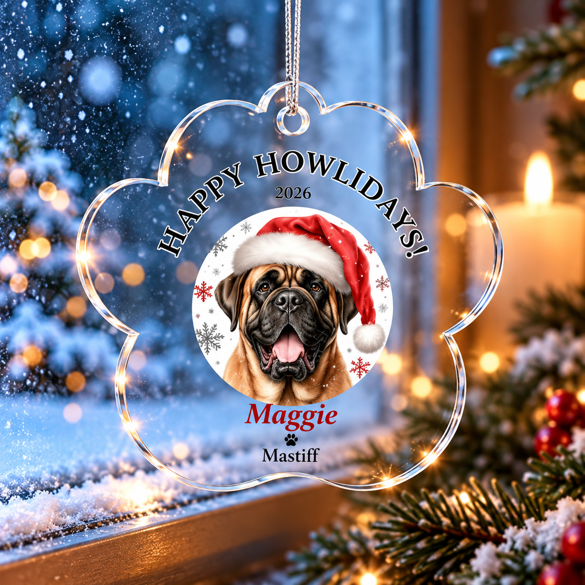 Personalized Acrylic Paw Print Ornament – Custom Dog Breed & Name Keepsake (Mastiff - Pomeranian)