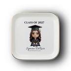 Custom Graduation Ring Dish (Black Cap & Gown) | Elegant Ceramic Keepsake Gift for Her